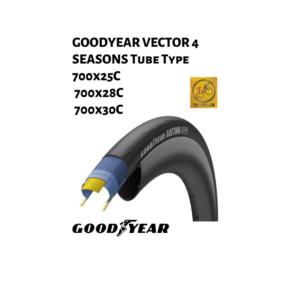 GOODYEAR VECTOR 4SEASONS Tube CLINCHER ยางจักรยานเสือหมอบ Type – 700x25C / 700x28C / 700x30C – สีดํา