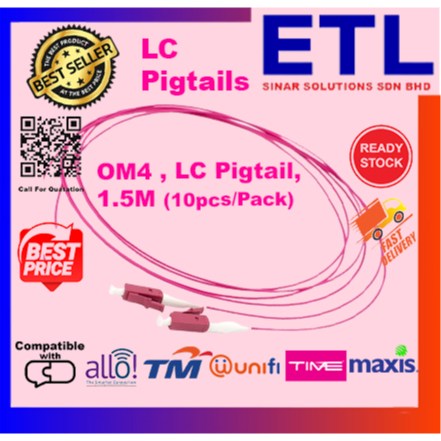LC/APC, OM4 &OM3 LC Fiber LC Pigtail 0.9mm 50/125μm LSZH RoHS 1.5m สีม่วง (10 ชิ้น/แพ็ค)