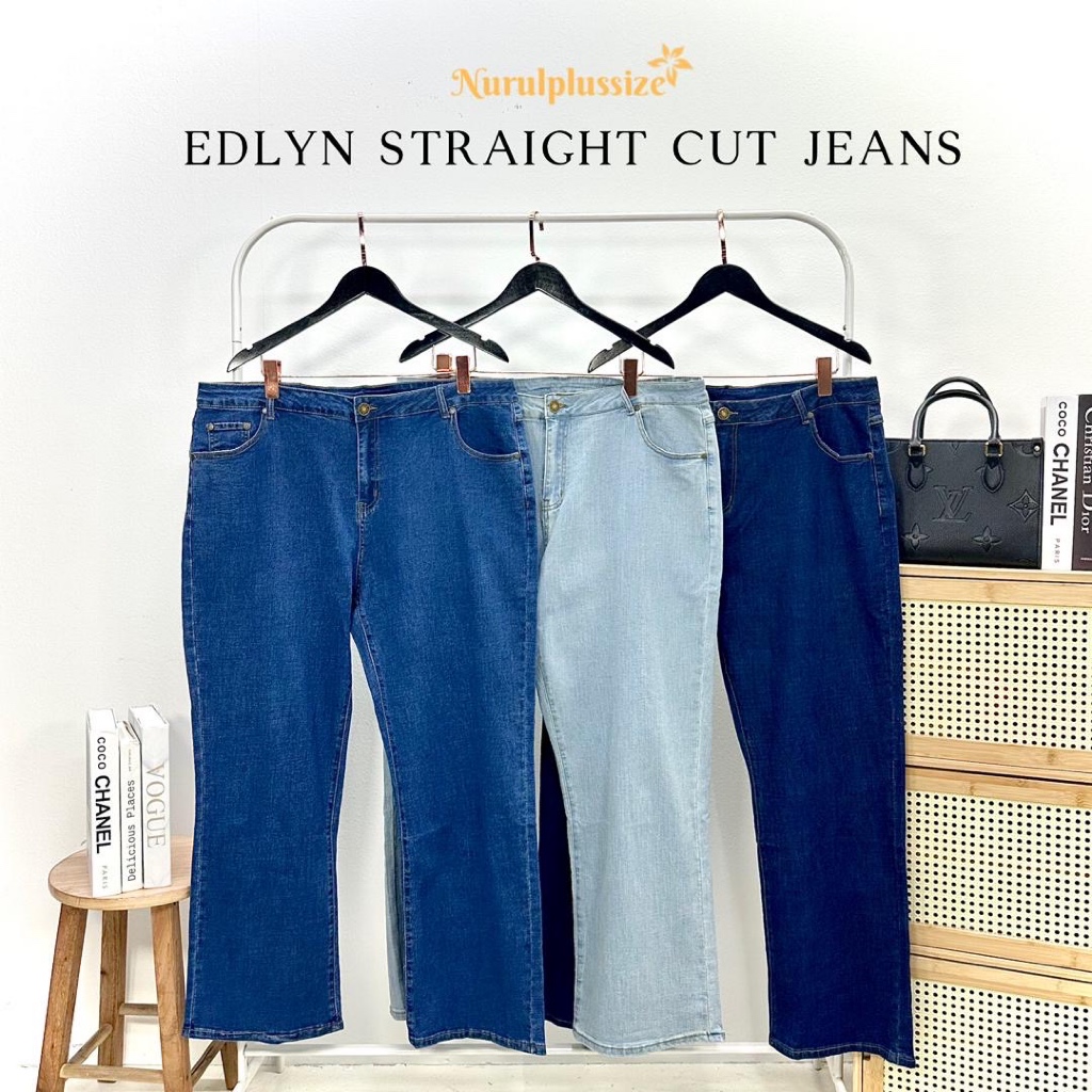PLUSSIZE PEREMPUAN JEANS PANTS STYLE STRAIGHT CUT KOREAN FASHION JEANS PANTS Edlyn (JB-9112N)
