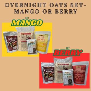ROLLED OAT + CHIA SEED + MIX NUTS 250G + BUAH KERING PILIHAN [STRAWBERRY/MANGO] - MADINA OVERNIGHT OATS SET - STRAWBERRY