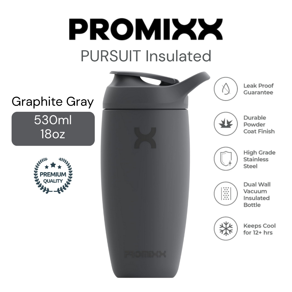 Promixx 18oz 530ml Pursuit Shaker Bottle ฉนวนเก็บความเย็น 12 ชั่วโมง ขวดน้ําสแตนเลส