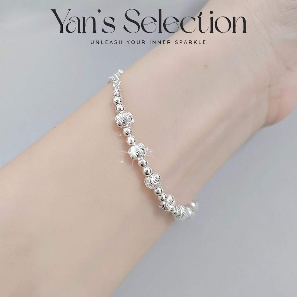 YANS Pure 925 Silver Sparkling ลูกปัดกําไลข้อมือ Gelang Tangan Boba Perak 925 เงิน亮珠环