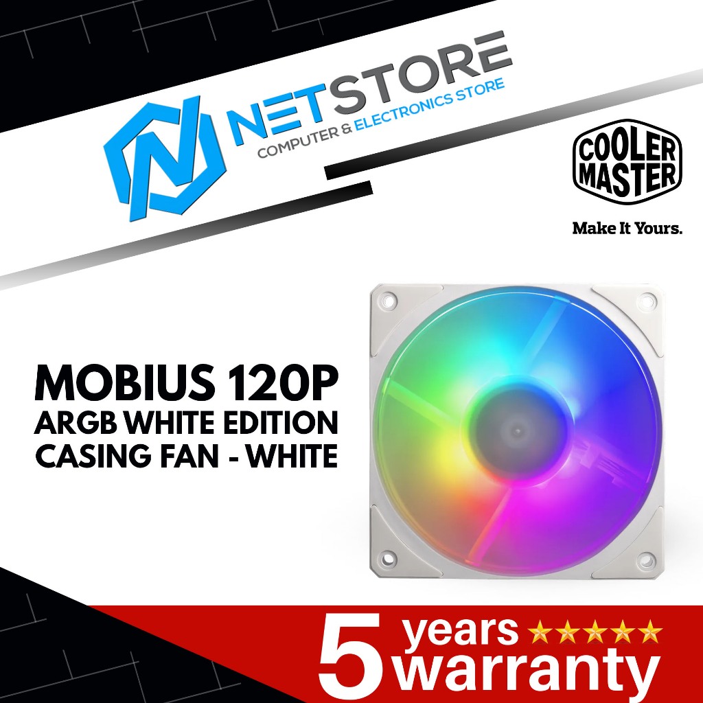 COOLER MASTER MOBIUS 120P ARGB WHITE EDITION CASING FAN - สีขาว - MFZ-M2DW-24NP2-R1