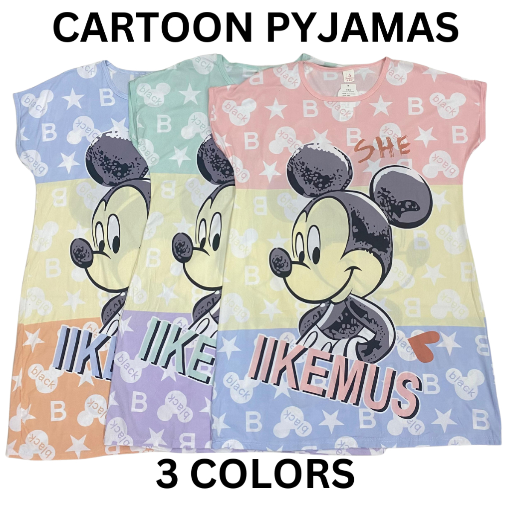 CARTOON PAJAMAS DRESS BTH06/11  ฟรีไซส์ผ้าฝ้ายชุดนอนชุดนอนแขนสั้น Baju Perempuan Tidur 女生睡裙