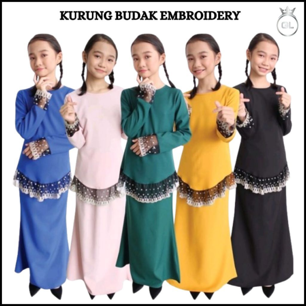 BAJU KURUNG BUDAK EMBROIDERY ลูกไม้ KURUNG MODERN KIDS HEAVY CREPE (3Y, 6Y, 9Y, 12Y)