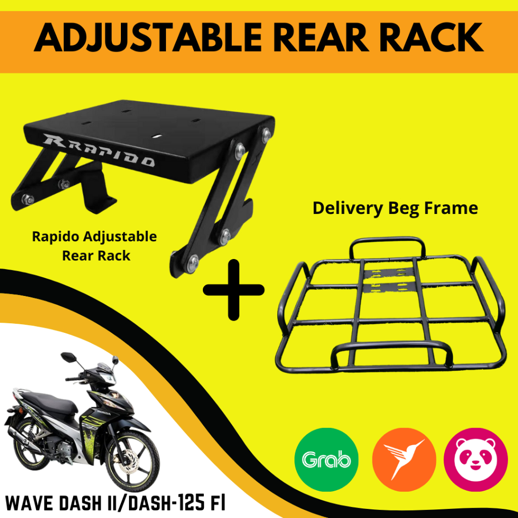 WAVE DASH II/125 FI RAPIDO ADJUSTABLE REAR RACK/DELIVERY/COURIER RACK/TAPAK BAG FRAME BELAKANG MOTOR