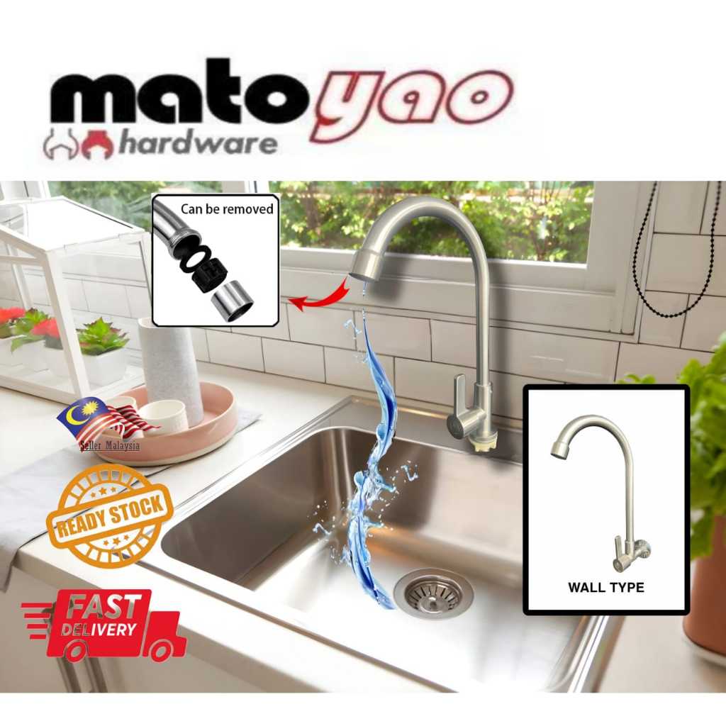 SUS304 สแตนเลสหัวคอ TAP / ผนังขูด / PILAR SINK TAP / KEPALA PIP / คุณภาพ TAP