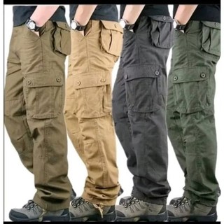 Cargo Pants Men[28-48]Regular Fit Straight Cut Men's Cargo Pants 6 Pockets Durable Work Pants Wanita BAG