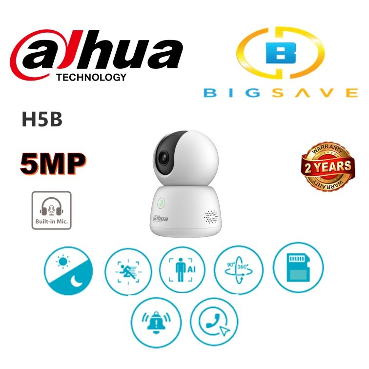 DAHUA 5MP H5B INDOOR FIXED-FOCAL WI-FI PAN & TILT NETWORK CAMERA