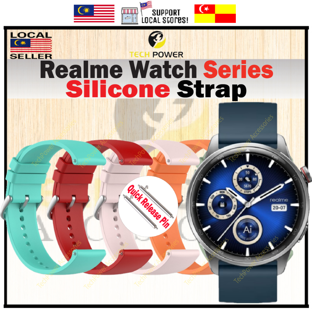 Realme Watch Strap สายซิลิโคน 22MM, Tali Jam Realme Watch 5/ Realme Watch S2/ Watch 3/pro Realme Wat