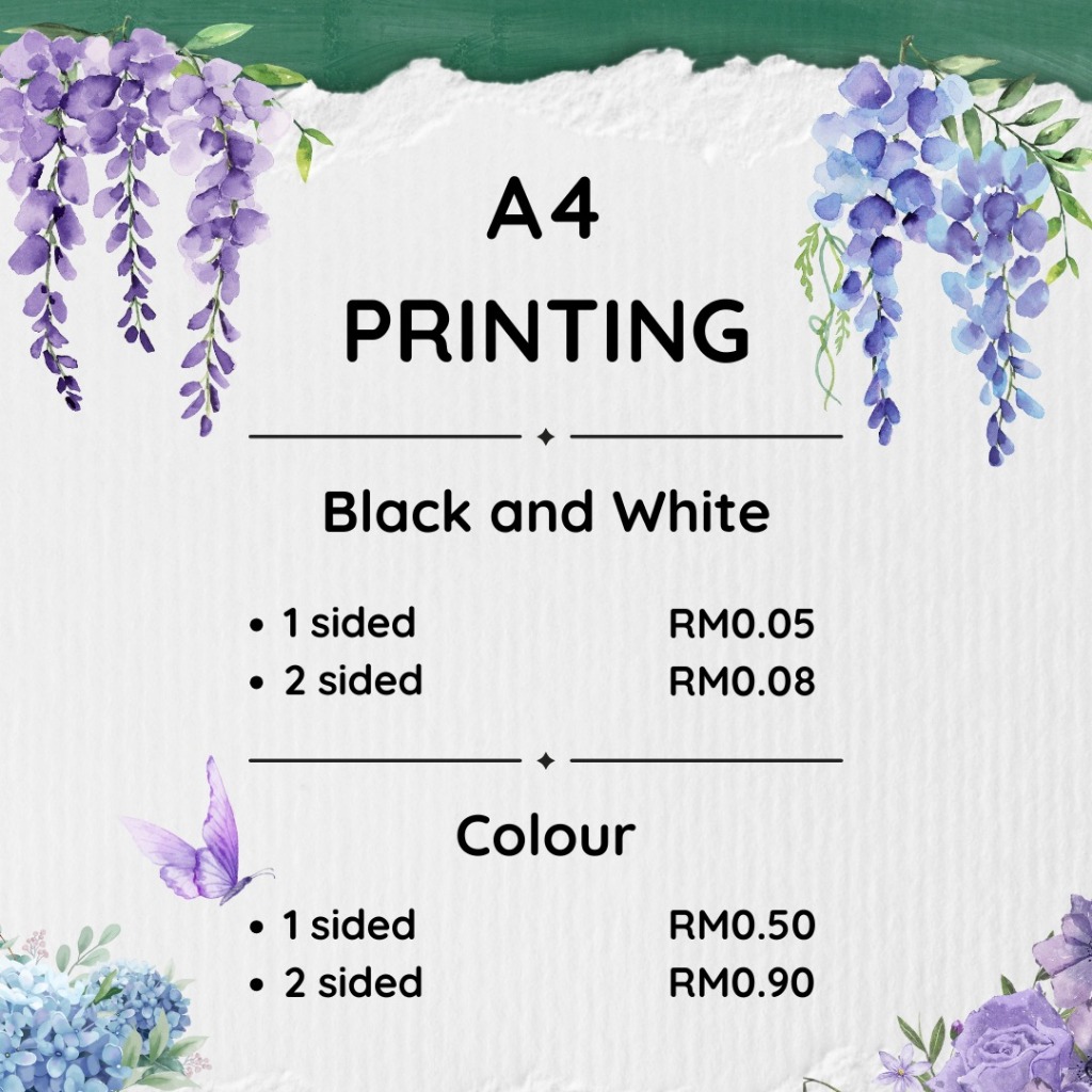 บริการการพิมพ์ - (0.05sen/Page) A4 Black & White Print