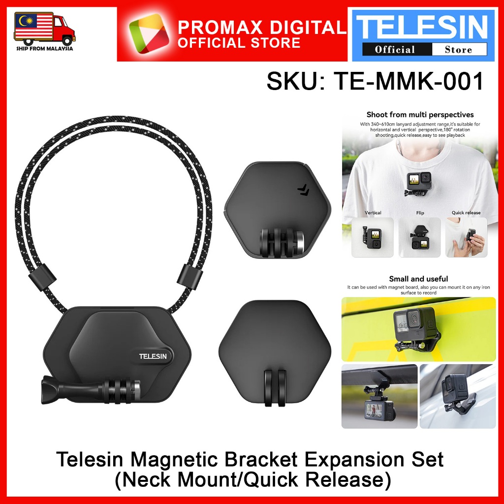 TELESIN TE-MMK-001 ชุดขยายวงเล็บแม่เหล็ก (คอเมาท์/ปลดเร็ว) ที่ยึดคอสําหรับแอ็คชั่นแคมและโทรศัพท์