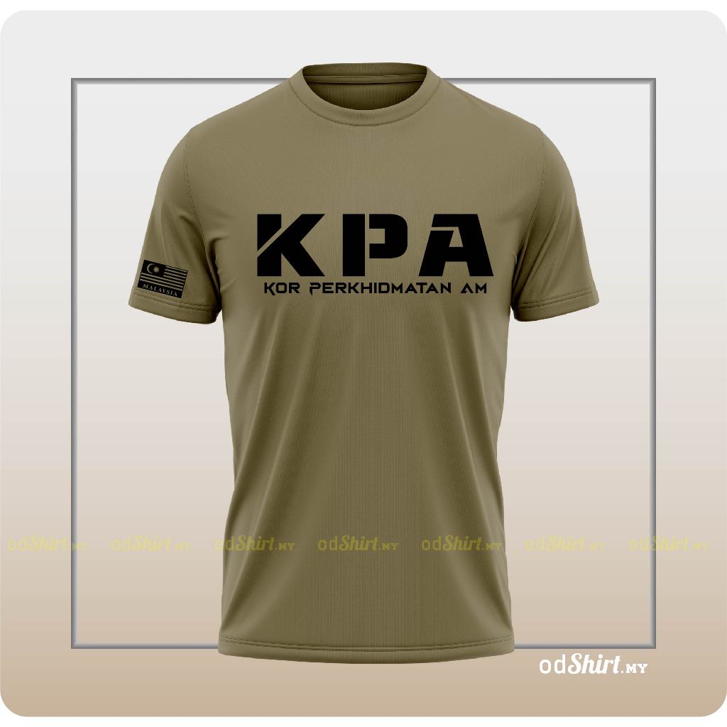 เสื้อยืดสไตล์กองทัพ KPA Baju ออกแบบวัสดุไมโครไฟเบอร์รอบคอสีทรายสีกากีด้านใน Loreng