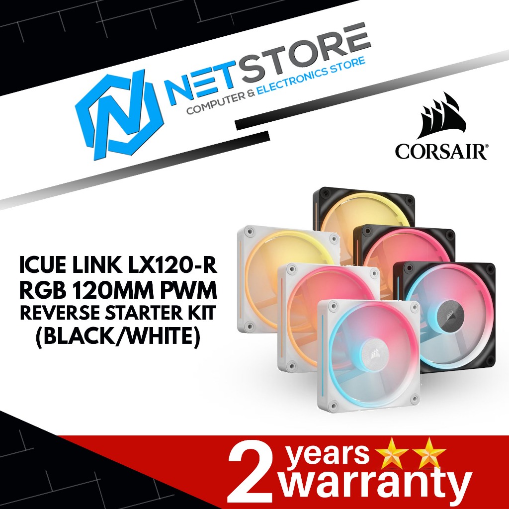 CORSAIR iCUE LINK LX120-R RGB 120mm PWM Reverse Fan (สีดํา/ขาว) - STARTER KIT