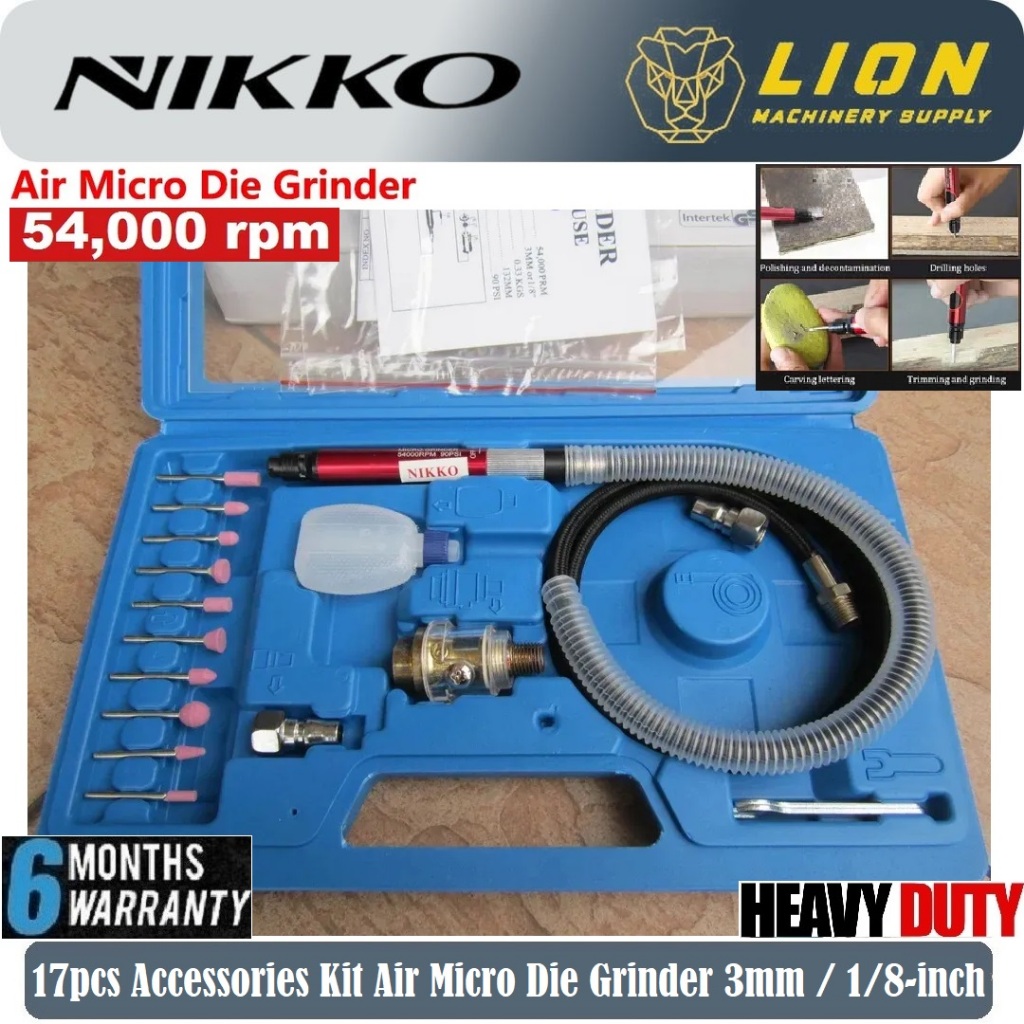 Nikko 17 ชิ้นอุปกรณ์เสริม Kit Air Micro Die เครื่องบด 3 มิลลิเมตร / 1/8 นิ้ว WF-043 - 6 เดือนรับประก