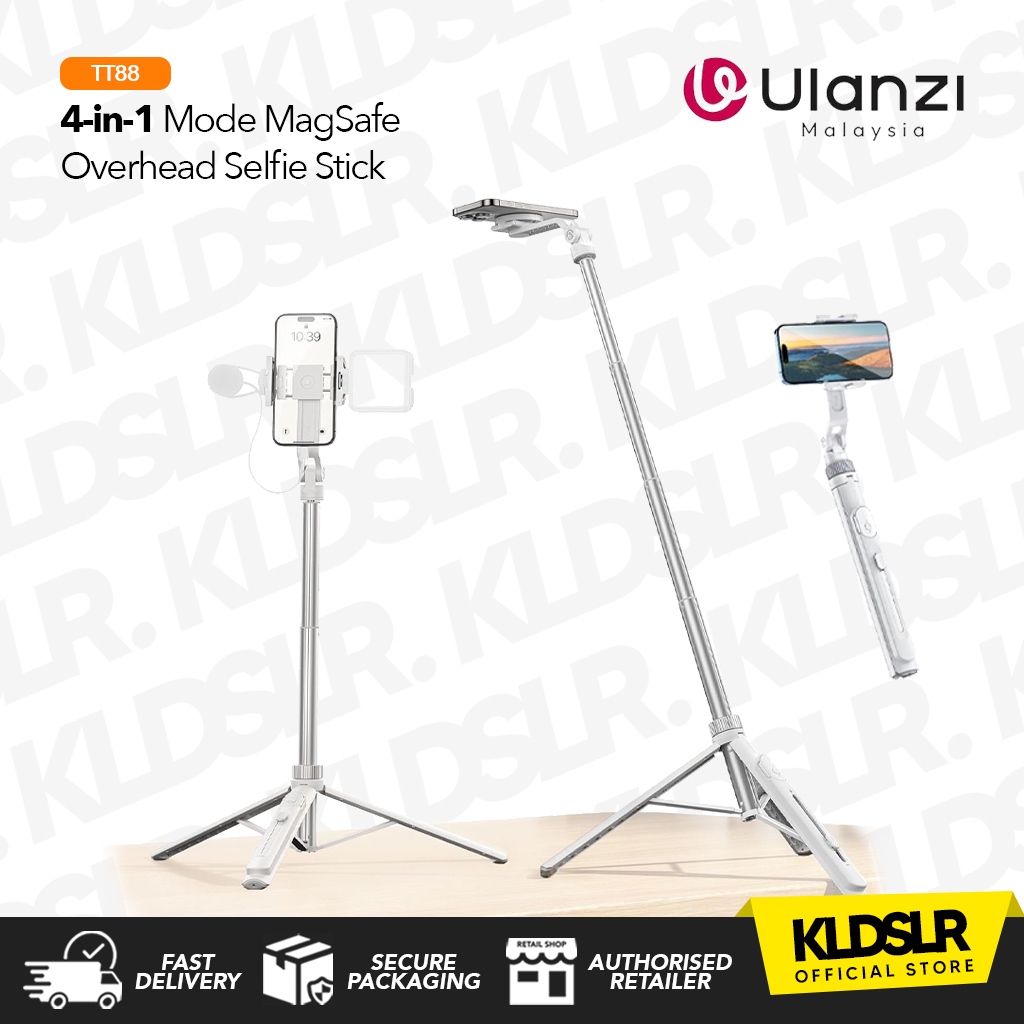 Ulanzi TT88 ไม้เซลฟี่เหนือศีรษะ 4-in-1 โหมด Magsafe และขาตั้งโทรศัพท์พื้นแบบหนีบ - T111