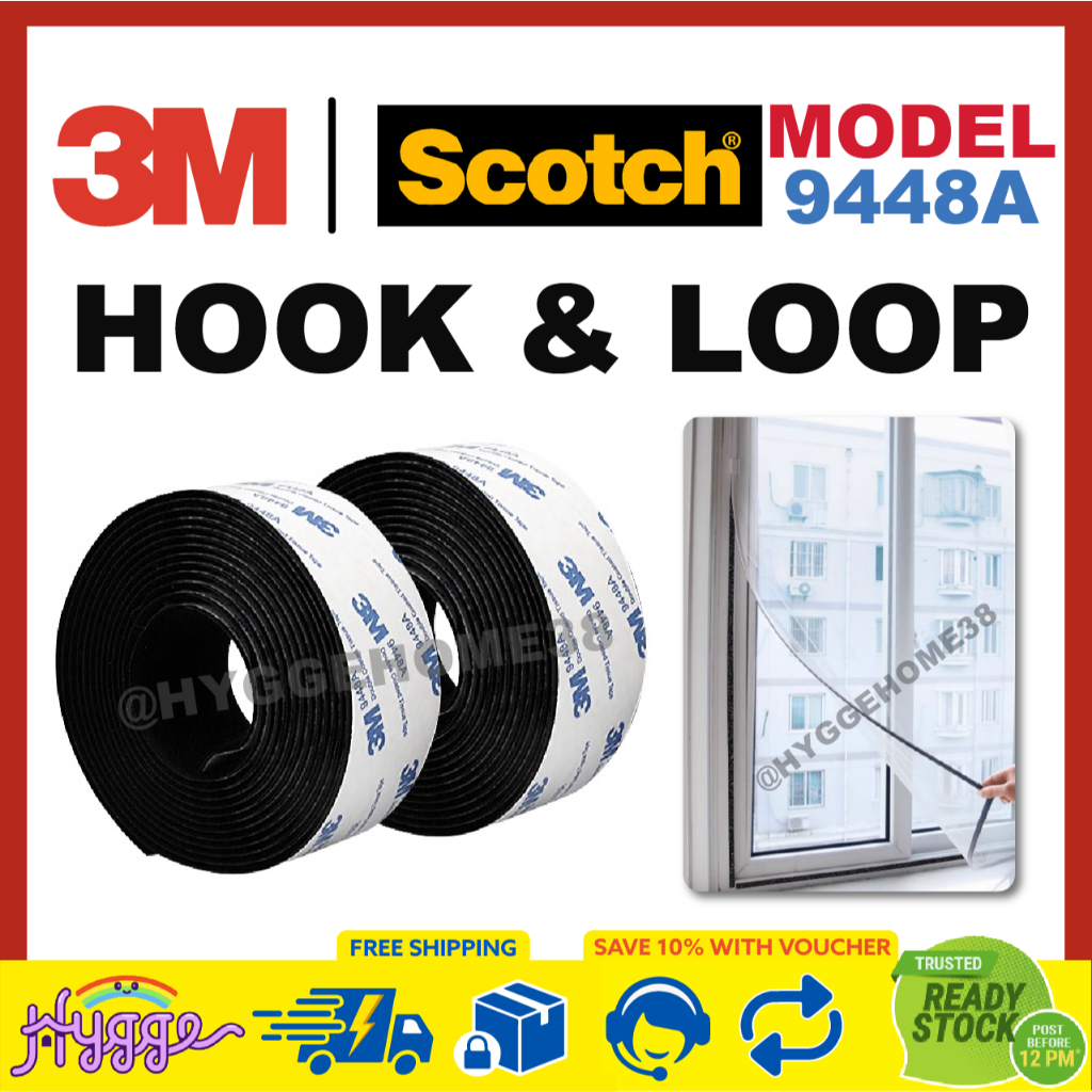 3M 9448A Hook และ Loop เทป Velcro Fastener พร้อมกาวสําหรับกรอบรูปมุ้งกันยุง Retection ที่ถอดออกได้นํ