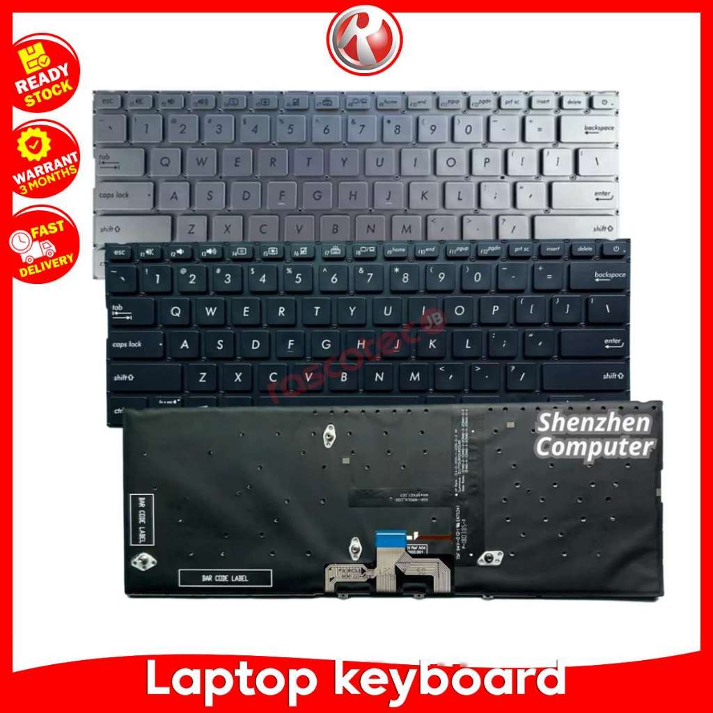 Asus Zenbook UX433 UX433F UX433FA UX433FAC UX433FL UX433FLC UX433FN NO-Backlight แป้นพิมพ์แล็ปท็อป