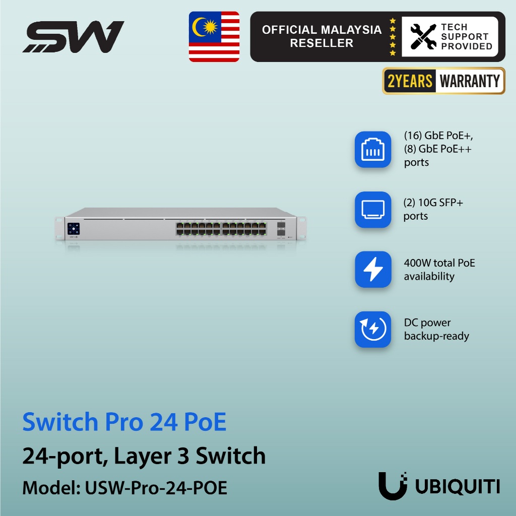 Ubiquiti Networks USW-PRO-24-POE - พอร์ตชาร์จ 24 พอร์ต พอร์ต พอร์ต สวิตช์ Layer 3 ได้ของเอาต์พุต PoE