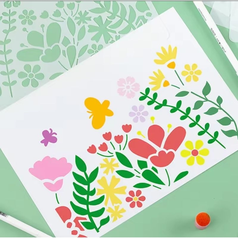 ที62. (8 ออกแบบ) PLANTS FLOWERS TEMPLATE STENCIL DRAWING