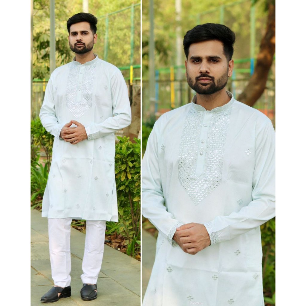 สินค้ามาใหม่ PREMINUM ETHINIC WEAR SILK KURTA SET WITH EMBROIDERY SET (SIZE M ถึง 2XL)