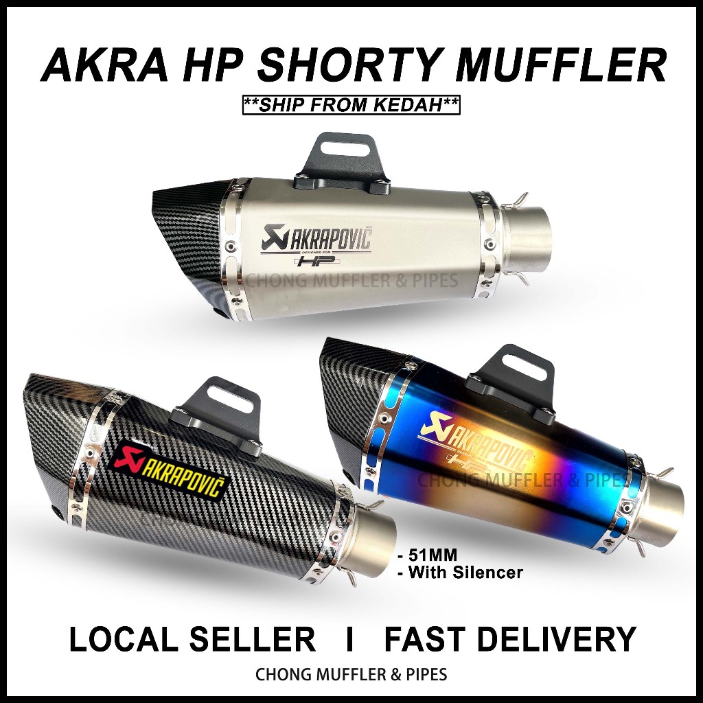 (LOCAL MY) AKRA HP SHORTY MUFFLER UNIVERSAL Exhaust R1 R6 R25 MT09 KAWASAKI Z900 Z250 Z650 Y15ZR S10