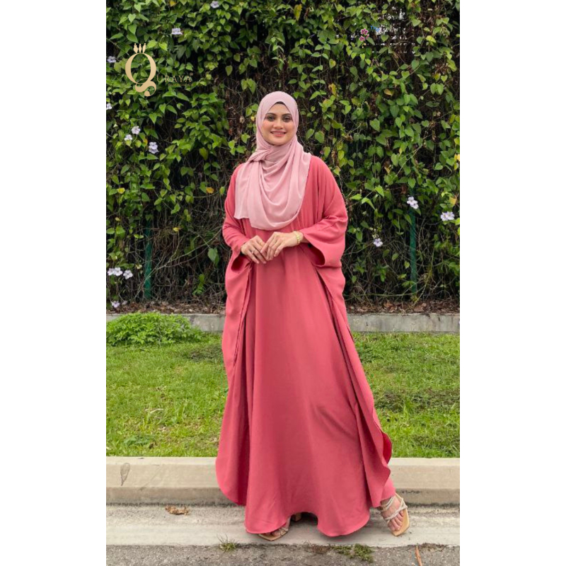 JUBAH Kaftan Muslimah PINK ฟรีไซส์ Mut Sehingga Berat 150kg Ironless Premium Italian Crepe Baju Raya