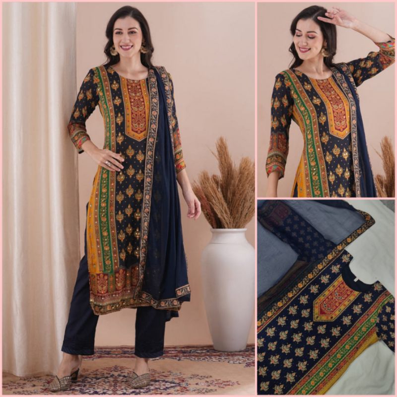 Pluse Size New Super Hit Kurti พร้อม Duppata และกางเกง Plus Size Punjabi Dress