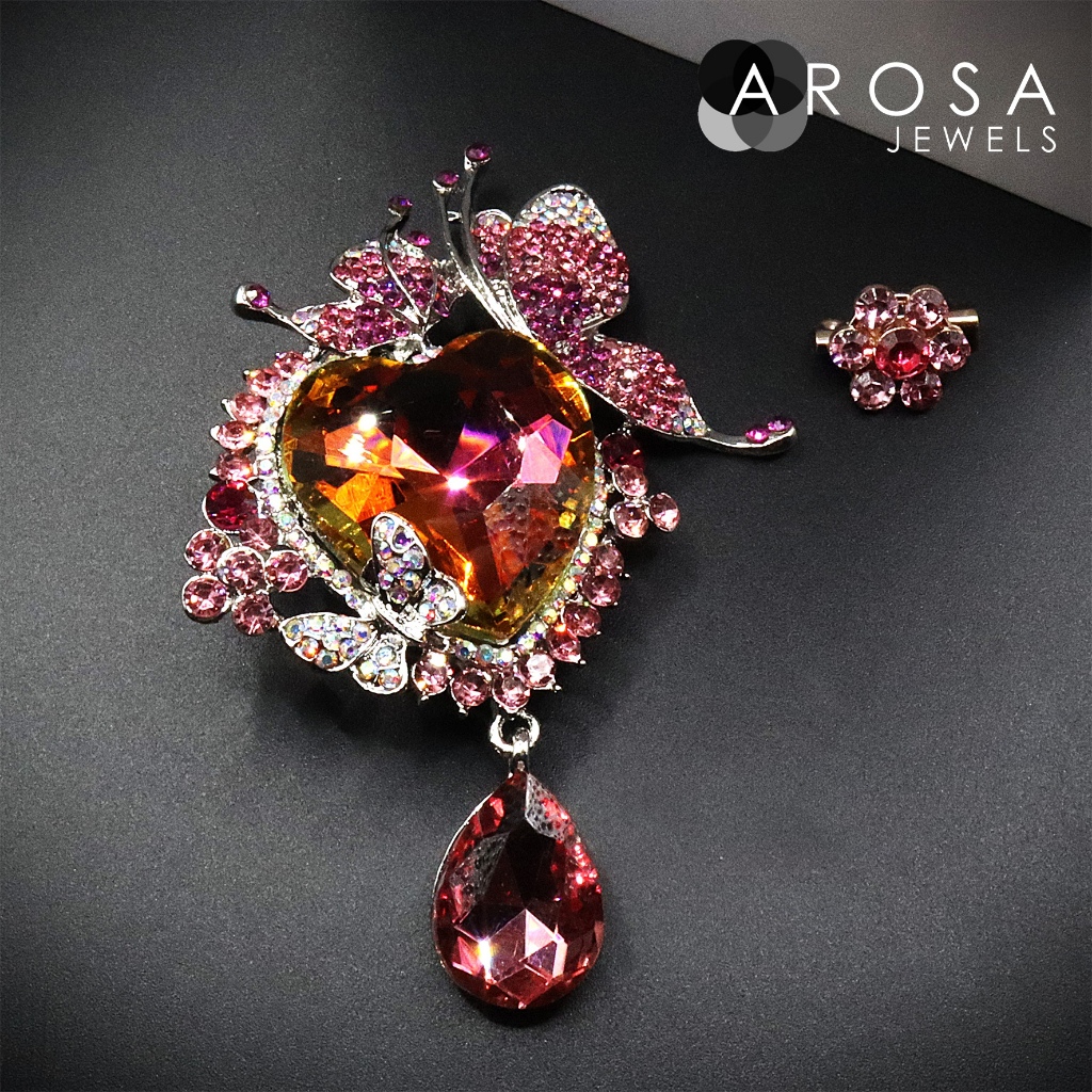 AROSA JEWELS Artistic Series 2-in-1 set เข็มกลัดหัวใจผีเสื้อ kerrongsang C9-04 (8.0 ซม. x 5.5 ซม.)
