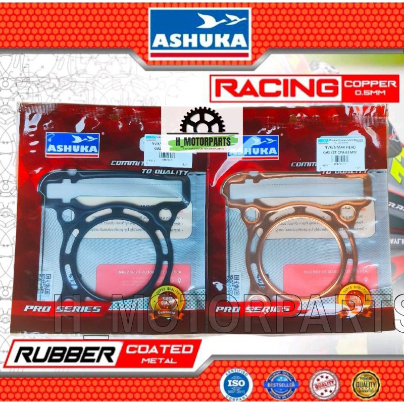 Y16 RS150 NVX RSX150 NMAX R15 58MM 60MM 62MM 63MM 65MM 68MM STD ASHUKA COPPER GASKET HEAD สีดํา RCM 