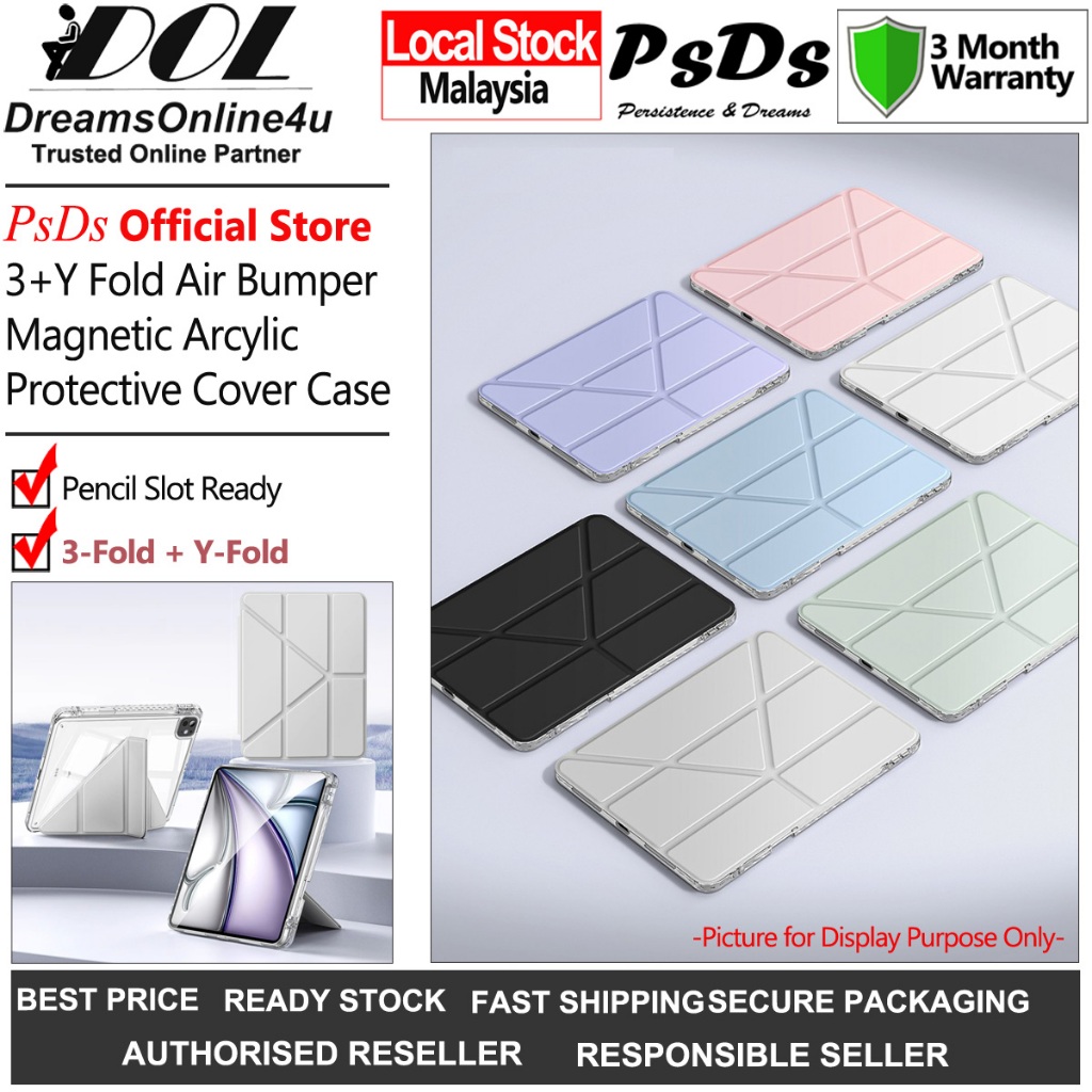 PsDs SAMSUNG Tab S6 Lite 10.4 นิ้ว 2020 2022 2024 3YF Y-Fold ผู้ถือดินสอกันชนแม่เหล็กป้องกันสมาร์ทฝา