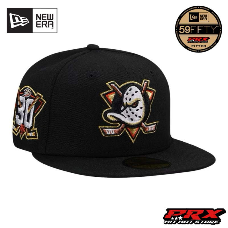 ใหม่ ERA 59FIFTY FITTED ANAHEIM DUCKS 30TH ANNIVERSARY หมวกสีดํา METALLIC EDITION หมวก 7"1/8