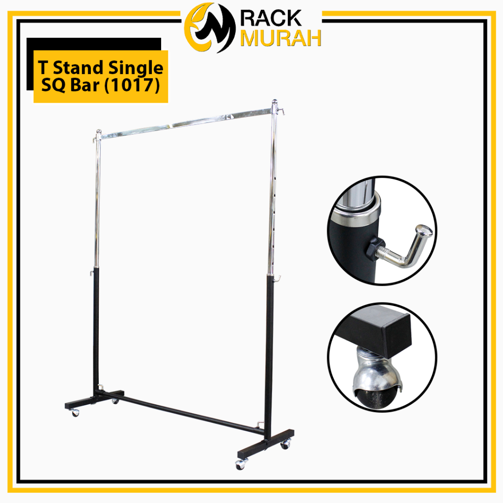 RAK SANGUT BAJU RACK BAJU RACK T STAND SINGLE SQ BAR 1PCS สแตนเลสคู่ HEIGHT RACK 1017