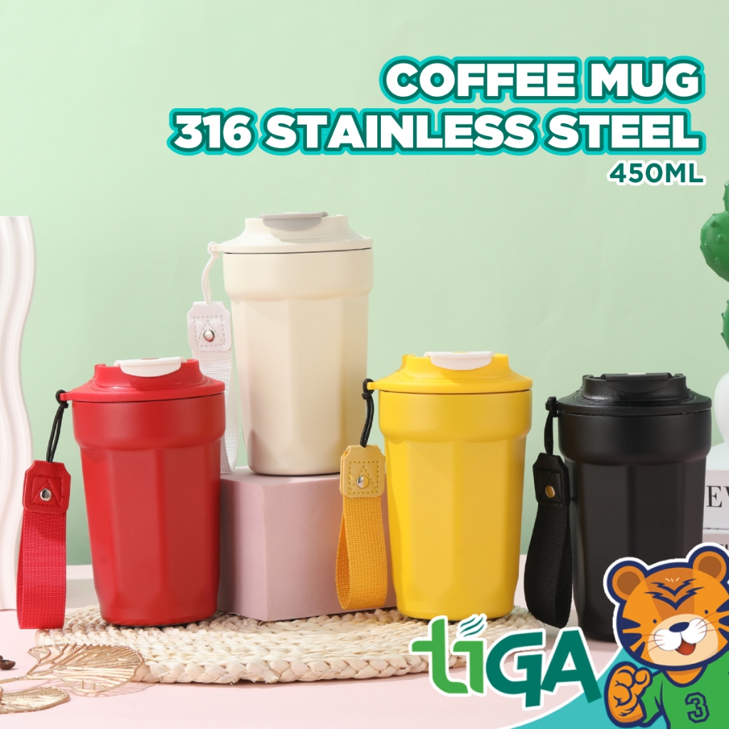 TIGA 450ml แก้วกาแฟ 316 สแตนเลสขวดน้ําความร้อนสูญญากาศฉนวนขวด Tumbler กระติกน้ําร้อนร้อนเย็น TG00022