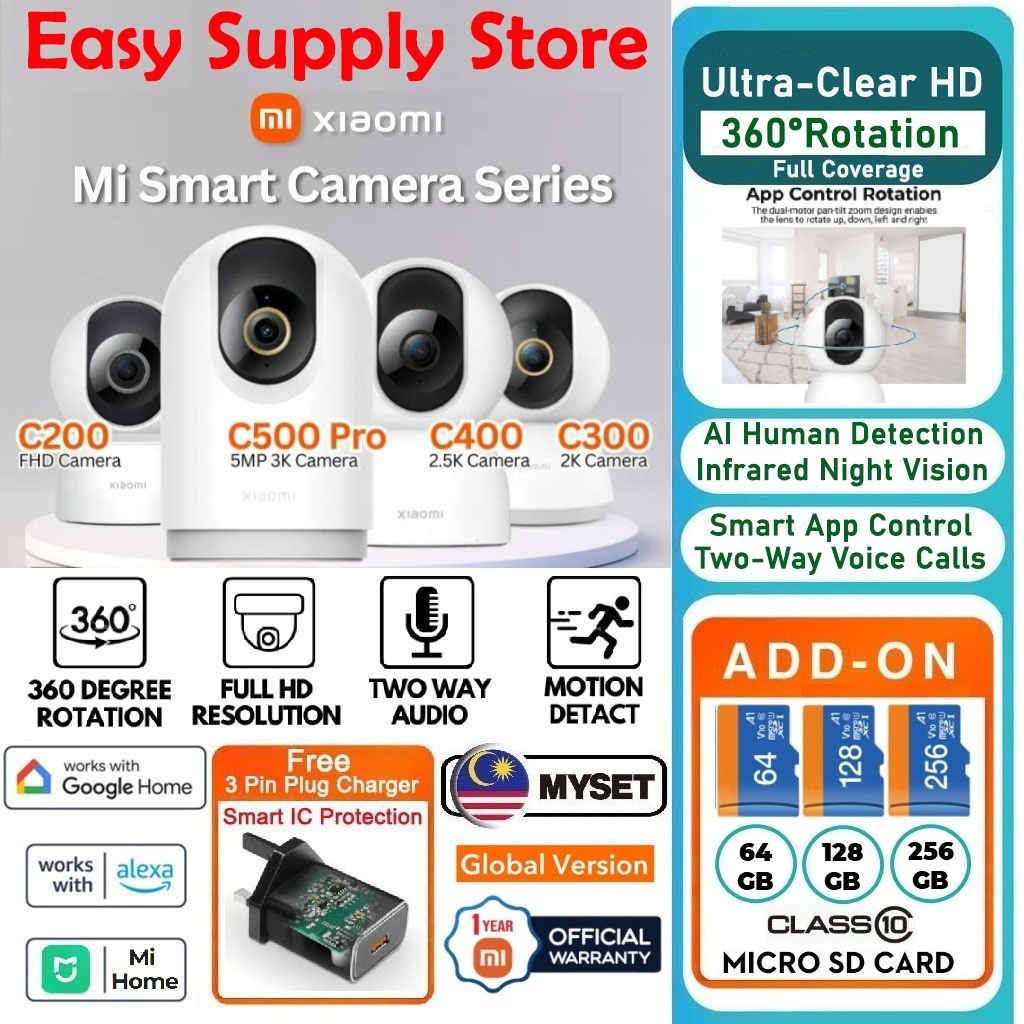 Xiaomi กล้องวงจรปิด 360 Home Security กล้อง IP PTZ C201 1080P I C302 2K I C400 2.5K I C500 Pro 3K I 