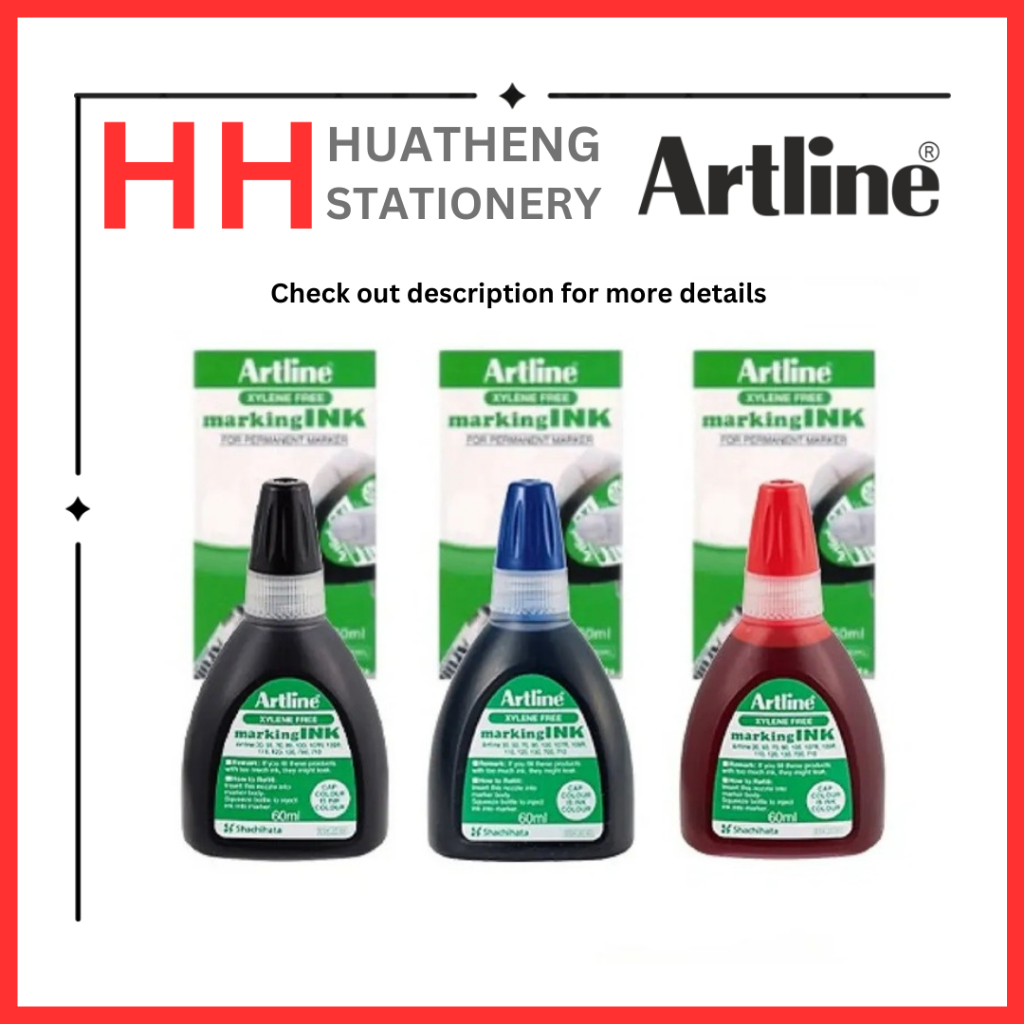 Artline Permanent Refill 60ml / Marking Ink/ ปากกามาร์กเกอร์ถาวร/ Xylene-Free (สีดํา/น้ําเงิน/แดง)