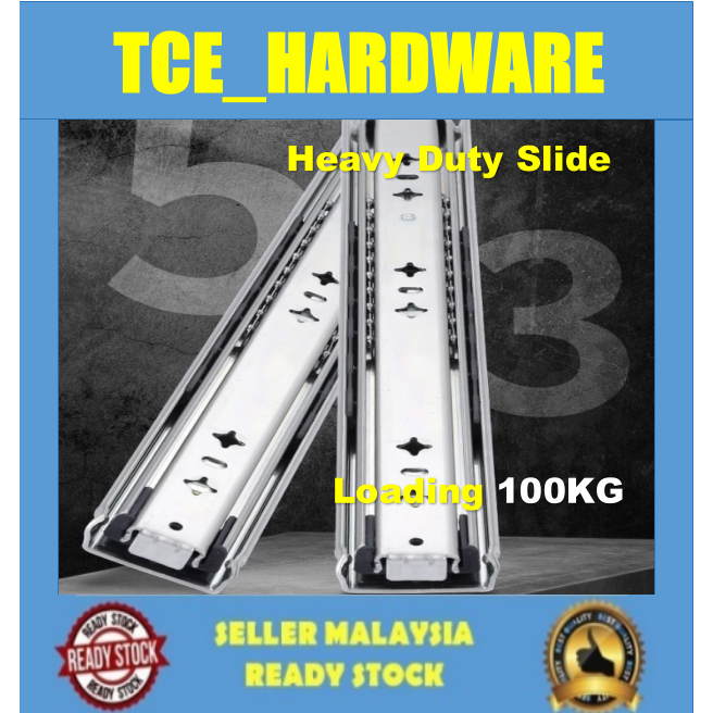 100 กก.ลิ้นชักสไลด์ Runner Heavy Duty Ball Bearing สีสังกะสี Full Extension