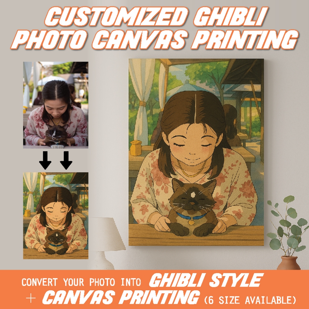 การพิมพ์ผ้าใบ AI Style Ghibli – พิมพ์ผ้าใบภาพถ่ายแบบกําหนดเอง แปลงฟรีจากภาพถ่าย 油印 กรอบ制