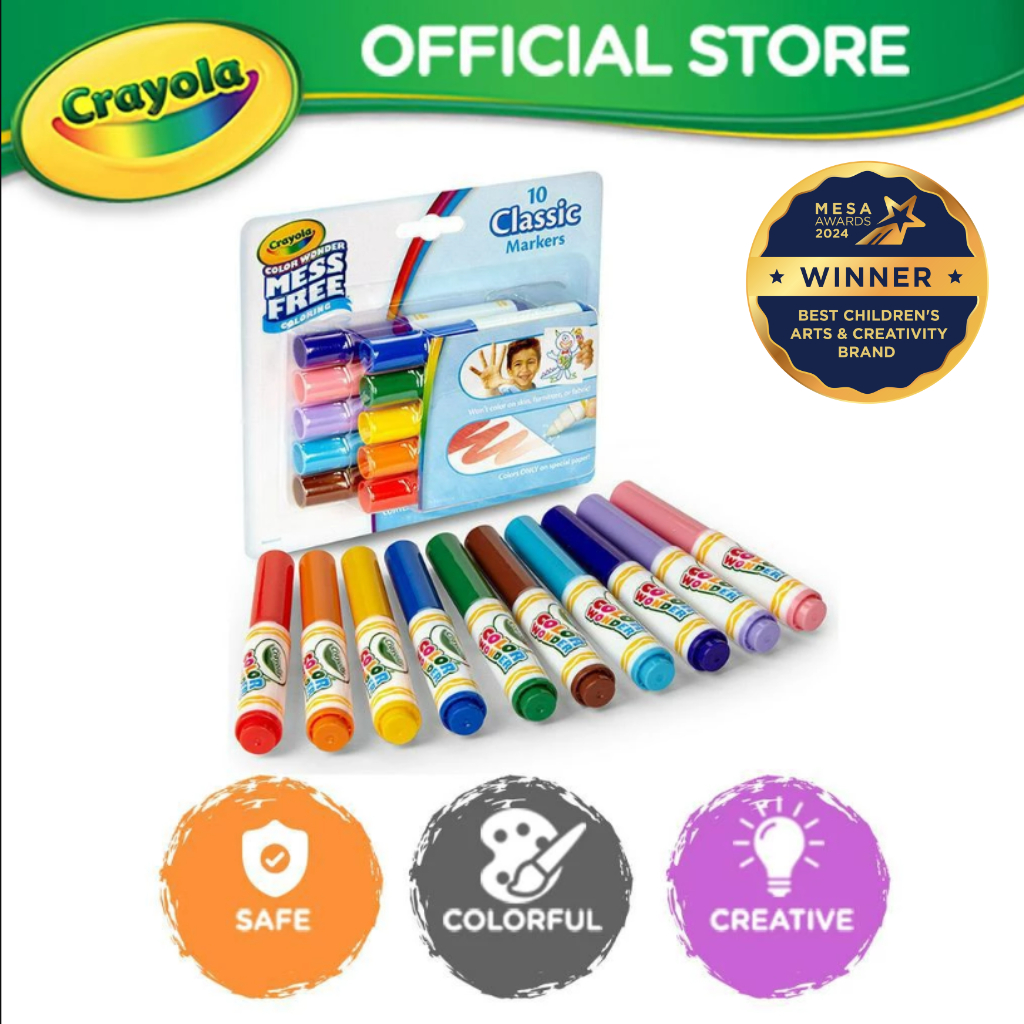 Crayola Mini Markers - Color Wonder Mess Free - 10 สีคลาสสิก - เหมาะสําหรับอายุ 3 ปีขึ้นไป