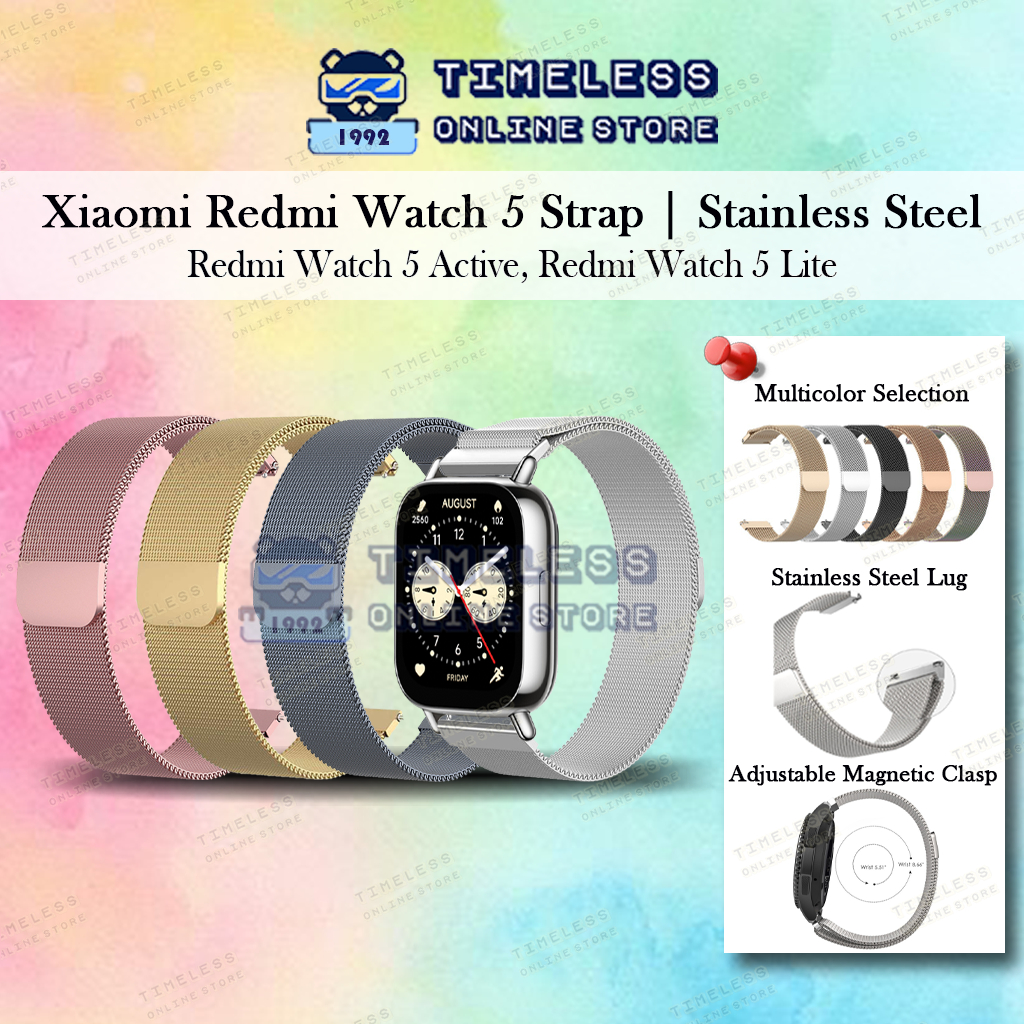 🇲🇾 Xiaomi Redmi Watch 5 Active/ 5 Lite Strap, Stainless Steel Milanese 22mm Loop, Strong Magnetic Cl