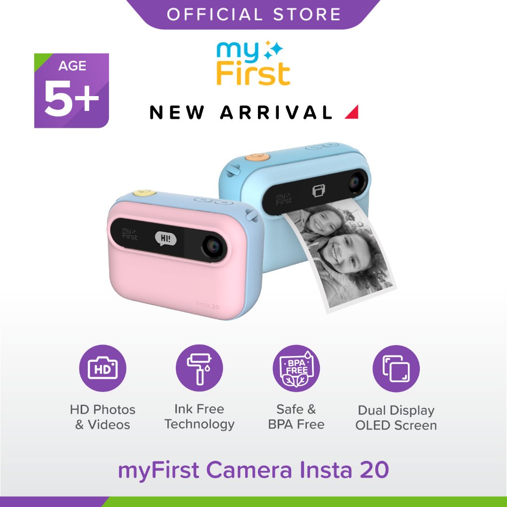 [ใหม่] myFirst Insta 20 กล้องพิมพ์รูปทันทีสำหรับเด็ก 16MP ไม่ต้องใช้หมึก Instant Print Camera เลนส์คู่ กล้องเซลฟี่ หน้าจอคู่ ของเล่นเสริมสร้างความคิดสร้างสรรค์