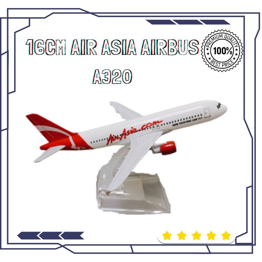 Koleksi Kapal Terbang Diecast Peสวัสดิ์ 16 ซม.Air Asia Airbus A320 Airlines เครื่องบินโลหะสีขาว Repl