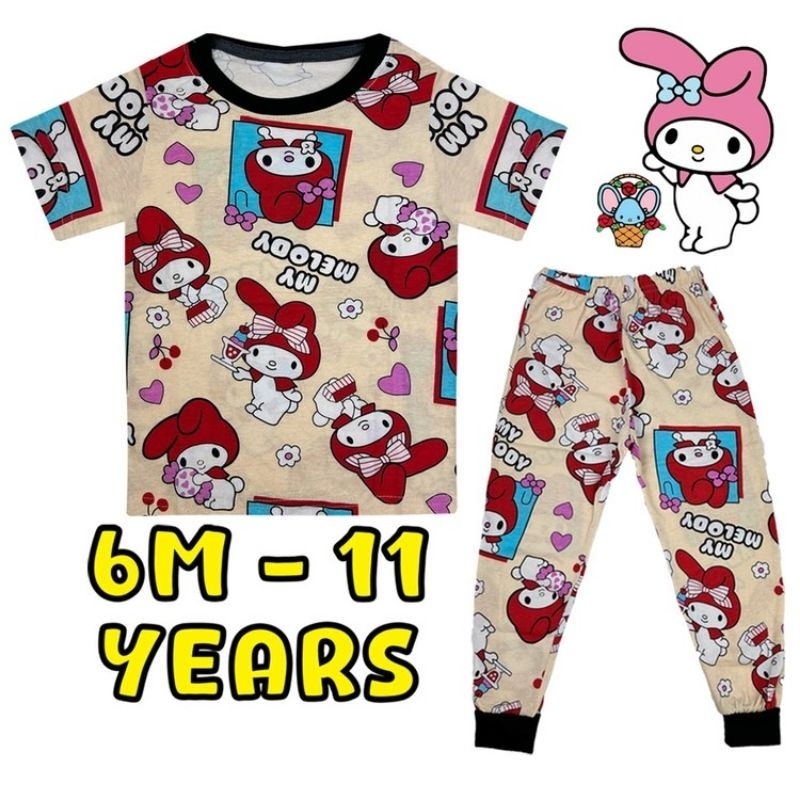 BAJU TIDUR/SLEEPWEAR/ PIJAMA (6M-11Y) สีเบจ LOVELY MELODI Sedon Full Cotton เด็กผู้หญิง Pakaian Buda