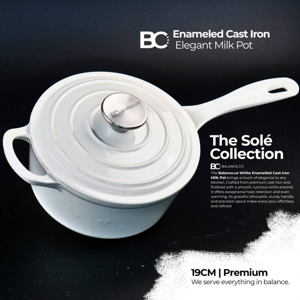 Balance.co หม้อนมเหล็กหล่อเคลือบ 19 ซม. - หม้อซุปทําอาหาร Non Stick Periuk Kecil cheming牛奶锅