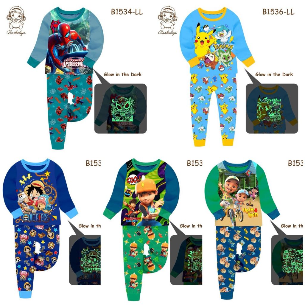BARBILIYA MAY SLEEPWEAR เรืองแสงในที่มืด SPIDERMAN POKEMON BB UPIN ONEPIECE