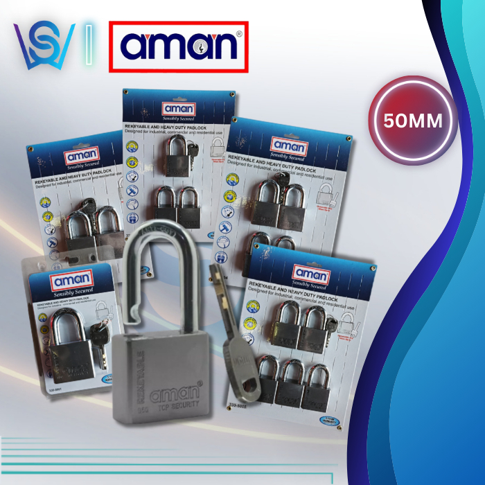 AMAN ฤดูใบไม้ผลิ Action Shackle Padlock 50 มม.330 Series (Matte Grey) ปรับ Heavy Duty Anti Cut Abus 