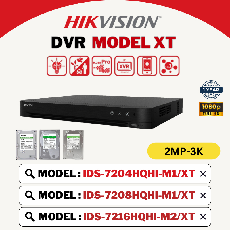 HIKVISION กล้องวงจรปิด DVR Acusense Turbo HD 2MP-3K iDS-7204HQHI-M1/XT iDS-7208HQHI-M1/XT iDS-7216HQ