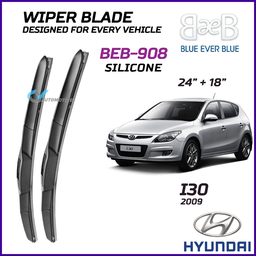 BEB SILICONE ใบปัดน้ําฝน (24" + 18") ชุดสําหรับ HYUNDAI I30 2009 พร้อมการออกแบบ Aerodynamic BEB-908
