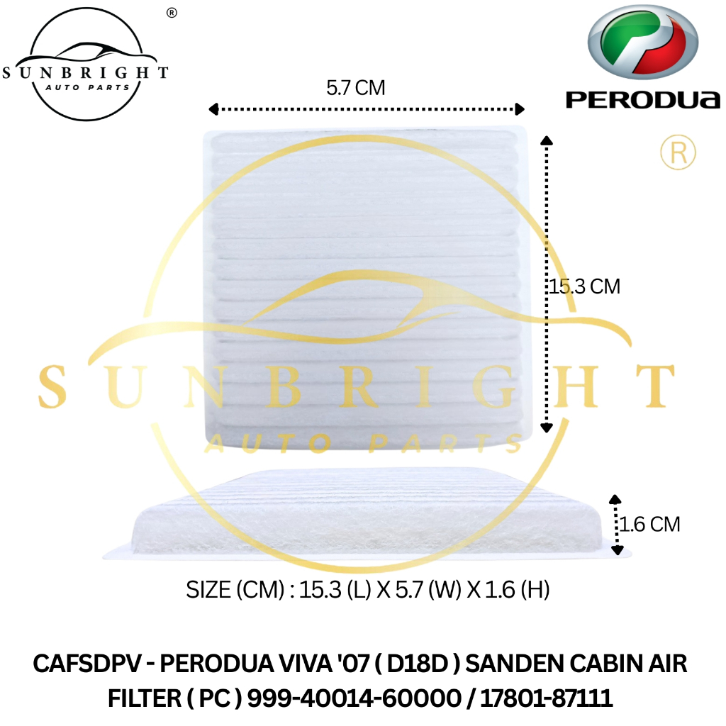PERODUA VIVA 07 ( D18D ) SANDEN CABIN AIR FILTER ( PC ) 999-40014-600.00 / 17801-87111