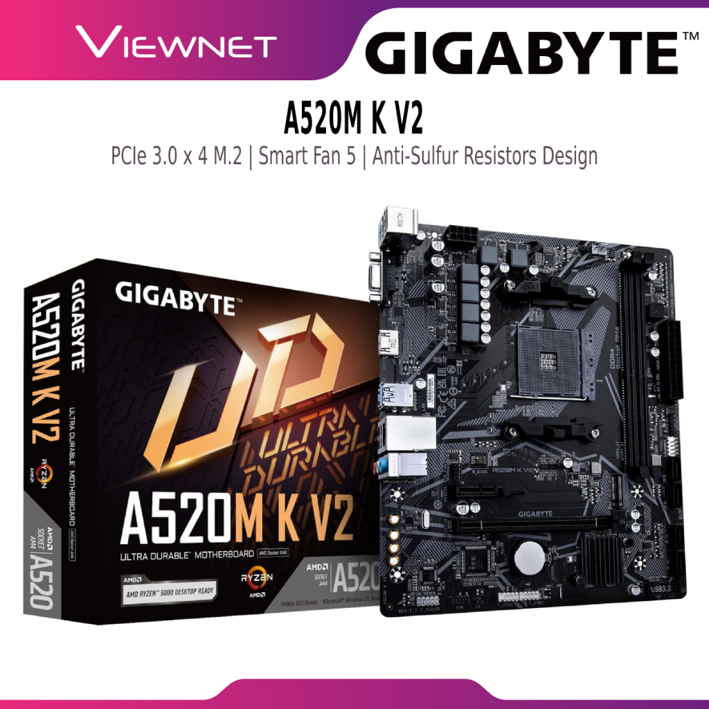 GIGABYTE A520M K V2 AM4 MOTHERBOARD COMBO PROCESSOR AMD AM4 RYZEN 5 5500 / AMD AM4 RYZEN 5 5600G - C
